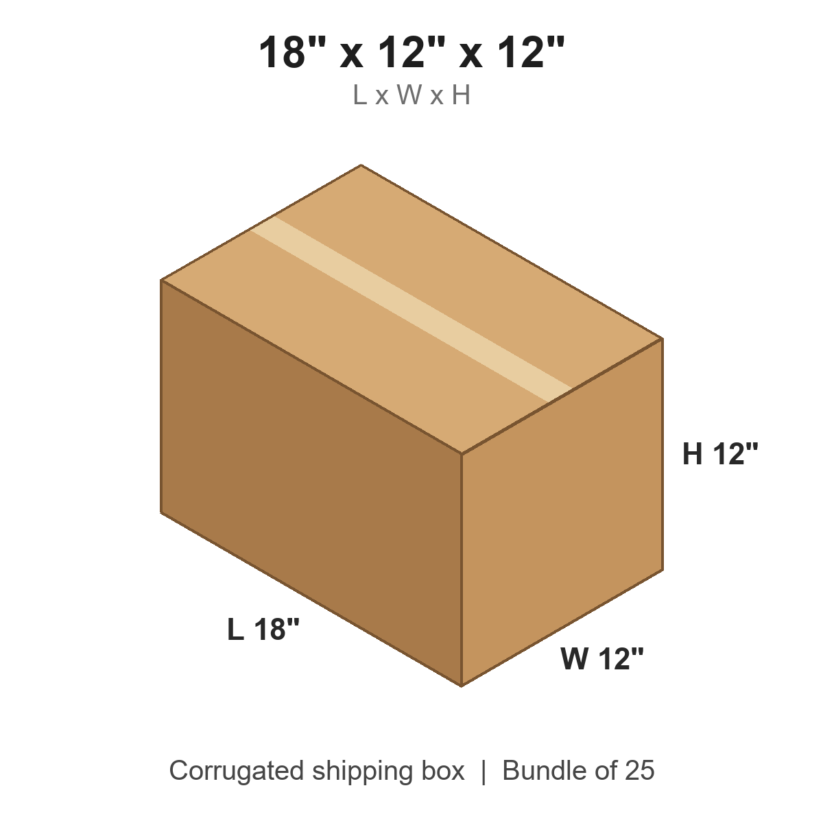 18x12x12 Corrugated Shipping Boxes (18 x 12 x 12 in), Bundle of 25