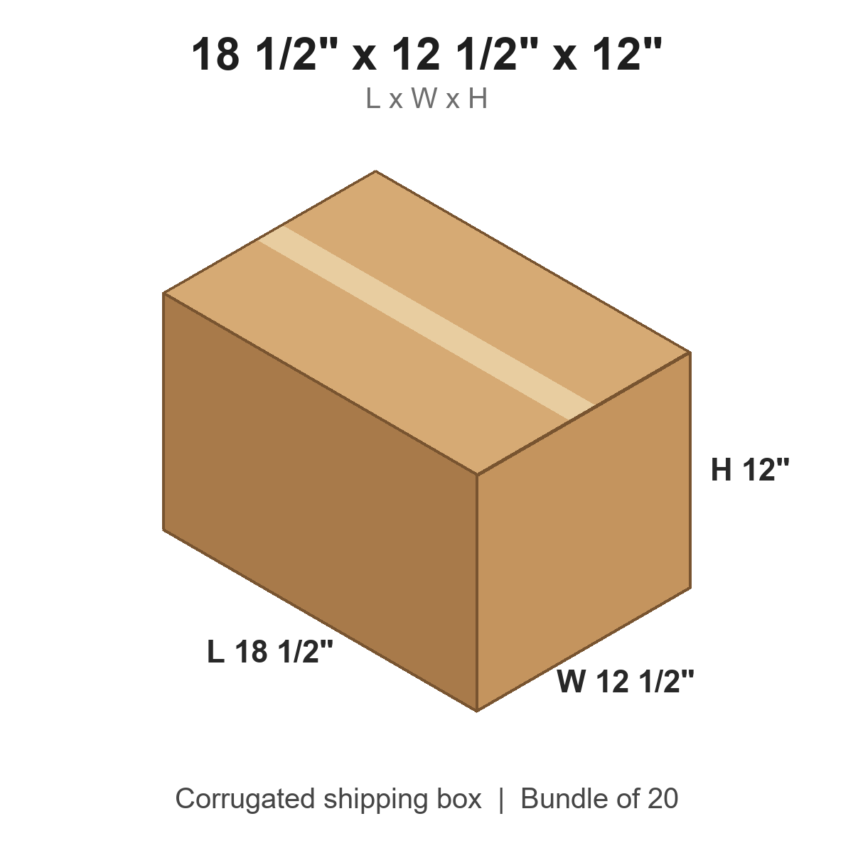 18.5x12.5x12 Corrugated Shipping Boxes (18 1/2 x 12 1/2 x 12 in), Bundle of 20