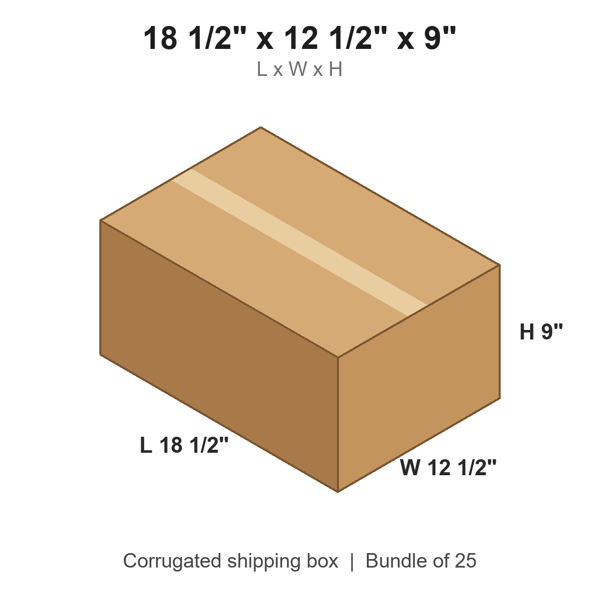 18.5x12.5x9 Corrugated Shipping Boxes (18 1/2 x 12 1/2 x 9 in), Bundle of 25