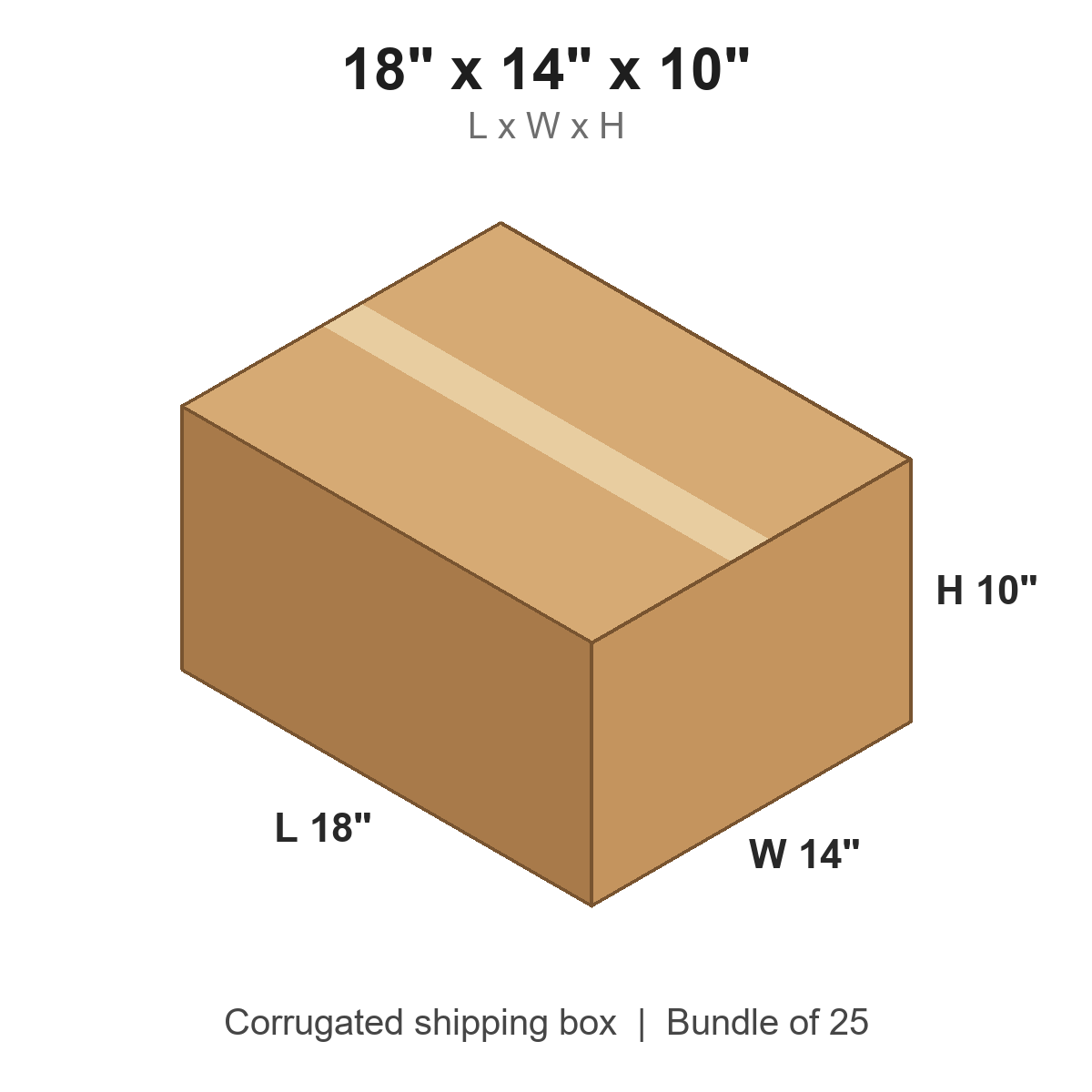 18x14x10 Corrugated Shipping Boxes (18 x 14 x 10 in), Bundle of 25