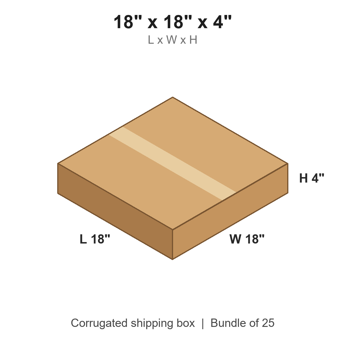18x18x4 Flat Corrugated Shipping Boxes (18 x 18 x 4 in), Bundle of 25
