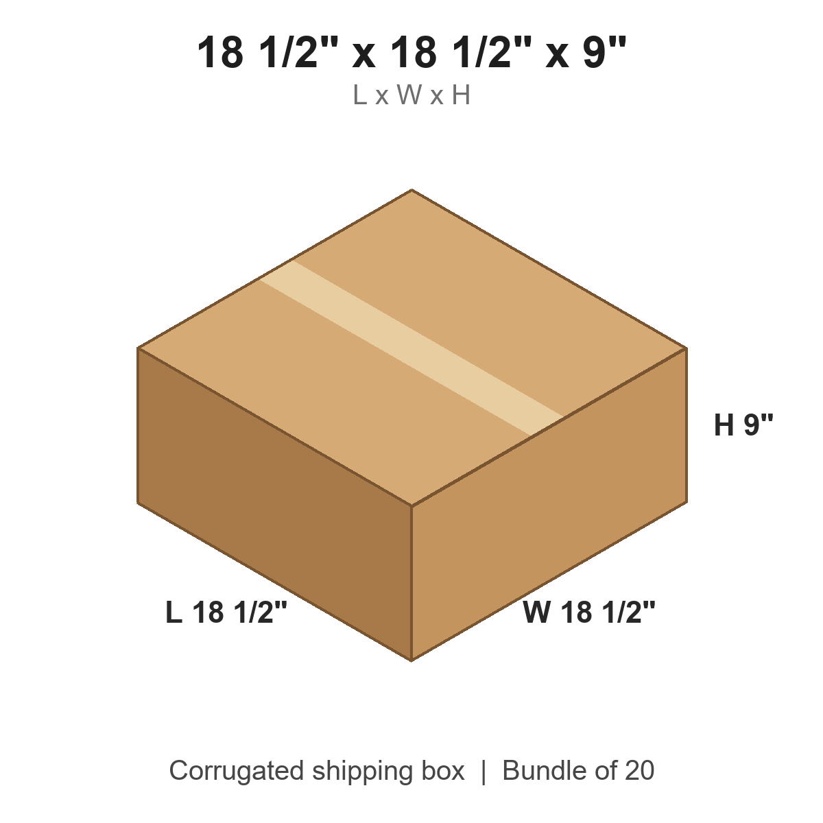 18.5x18.5x9 Corrugated Shipping Boxes (18 1/2 x 18 1/2 x 9 in), Bundle of 20