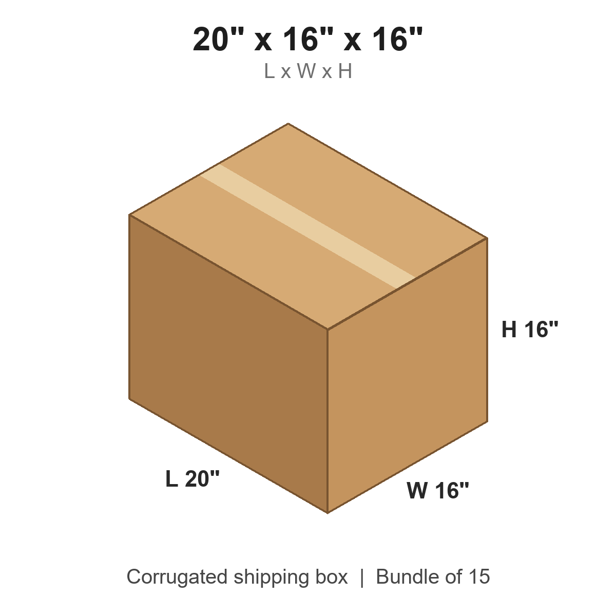 20x16x16 Corrugated Shipping Boxes (20 x 16 x 16 in), Bundle of 15