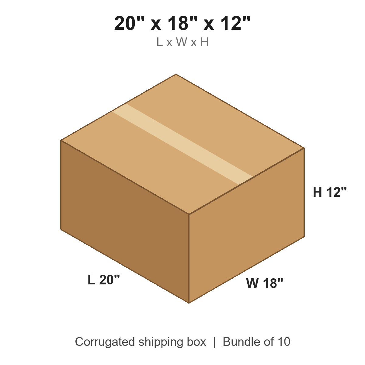 20x18x12 Corrugated Shipping Boxes (20 x 18 x 12 in), Bundle of 10