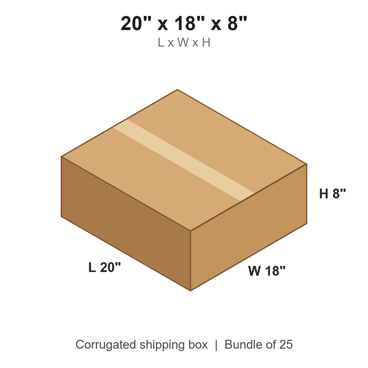 20x18x8 Corrugated Shipping Boxes (20 x 18 x 8 in), Bundle of 25