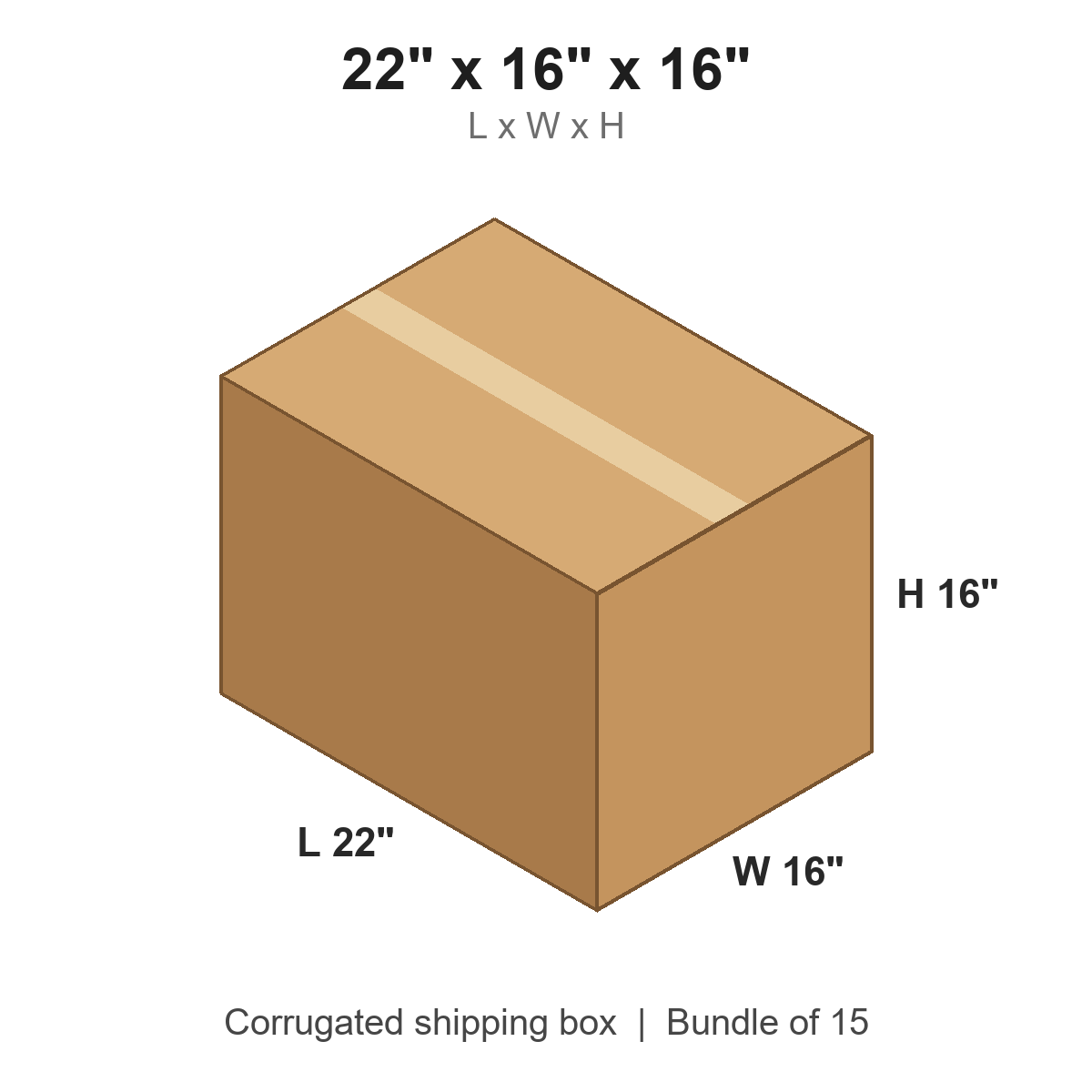 22x16x16 Corrugated Shipping Boxes (22 x 16 x 16 in), Bundle of 15
