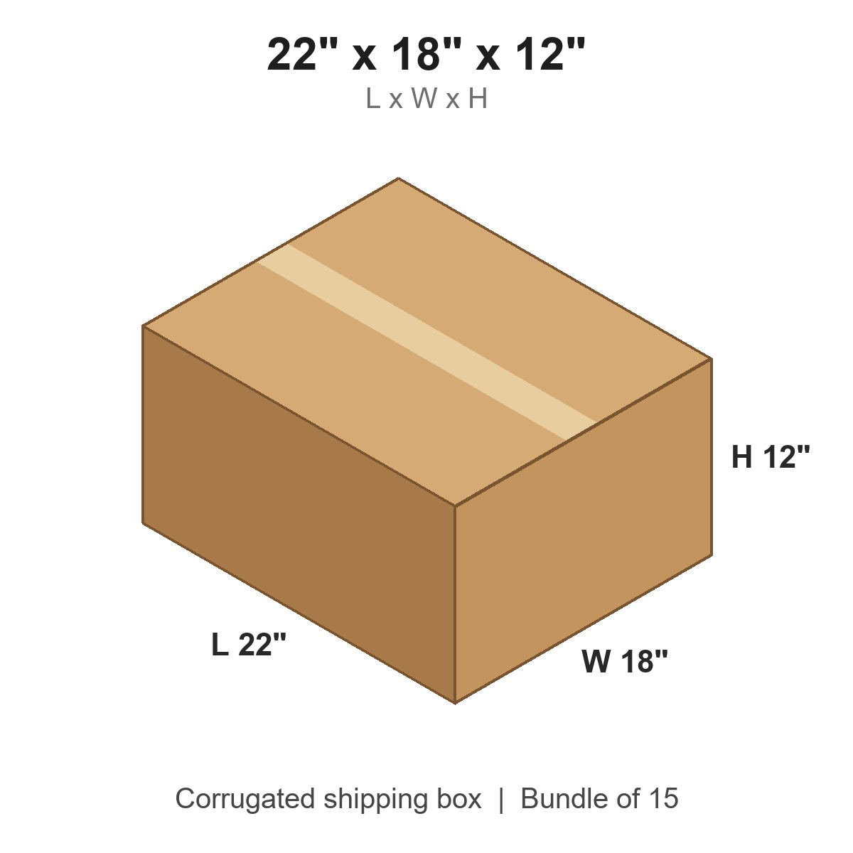22x18x12 Corrugated Shipping Boxes (22 x 18 x 12 in), Bundle of 15