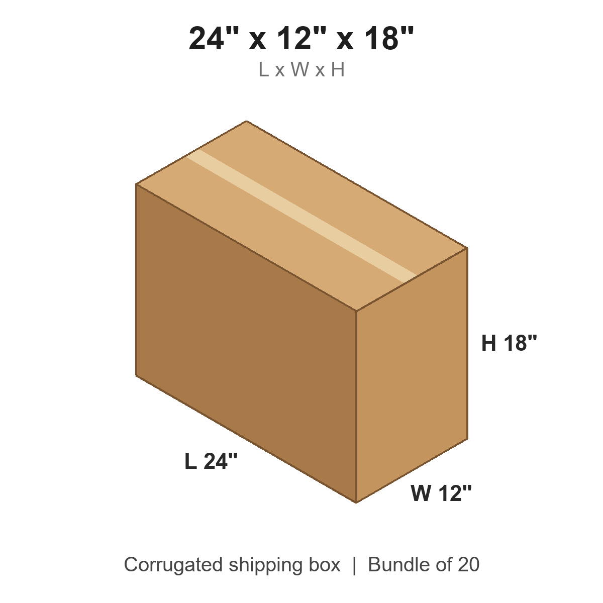 24x12x18 Corrugated Shipping Boxes (24 x 12 x 18 in), Bundle of 20