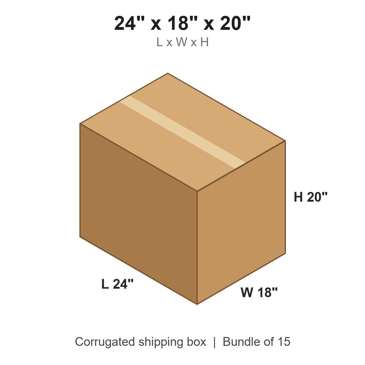 24x18x20 Corrugated Shipping Boxes (24 x 18 x 20 in), Bundle of 15