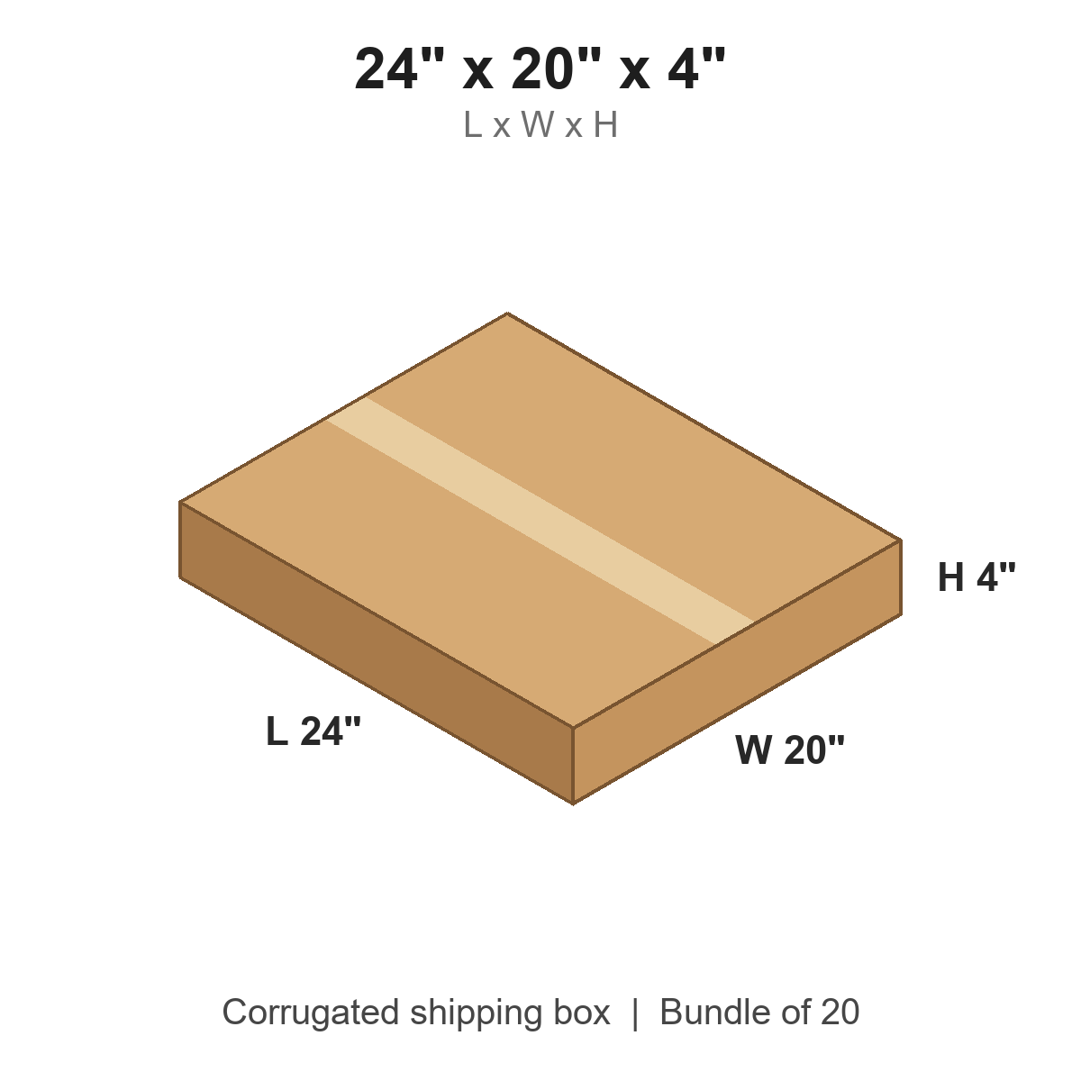 24x20x4 Flat Corrugated Shipping Boxes (24 x 20 x 4 in), Bundle of 20