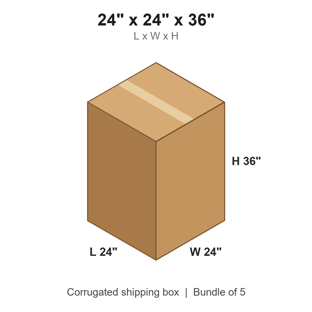 24x24x36 Corrugated Shipping Boxes (24 x 24 x 36 in), Bundle of 5