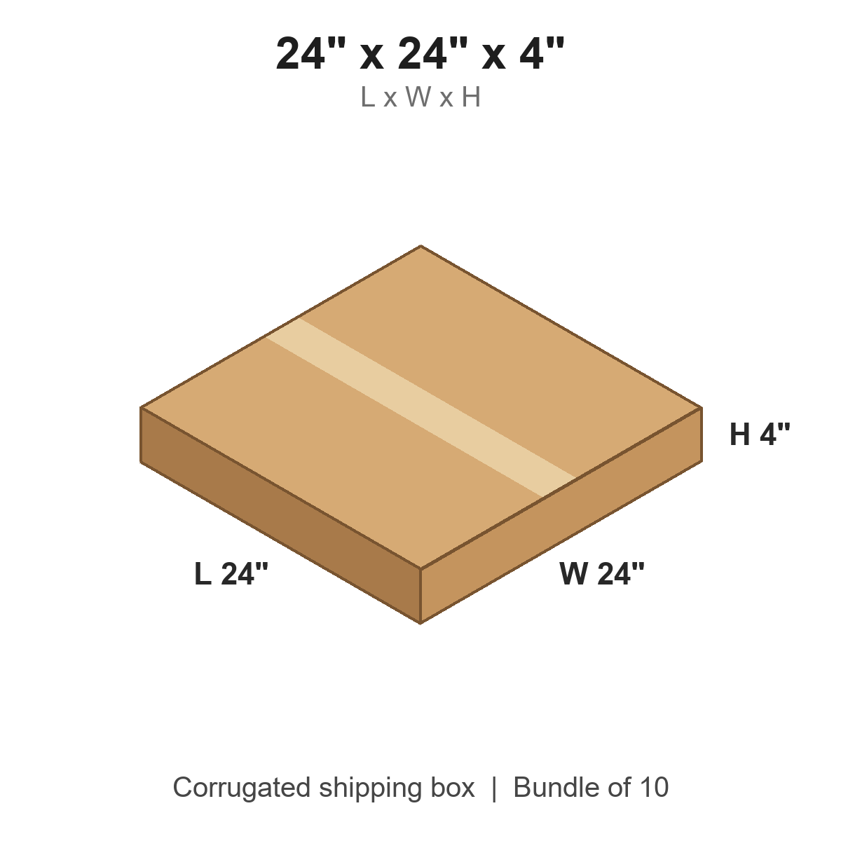 24x24x4 Flat Corrugated Shipping Boxes (24 x 24 x 4 in), Bundle of 10