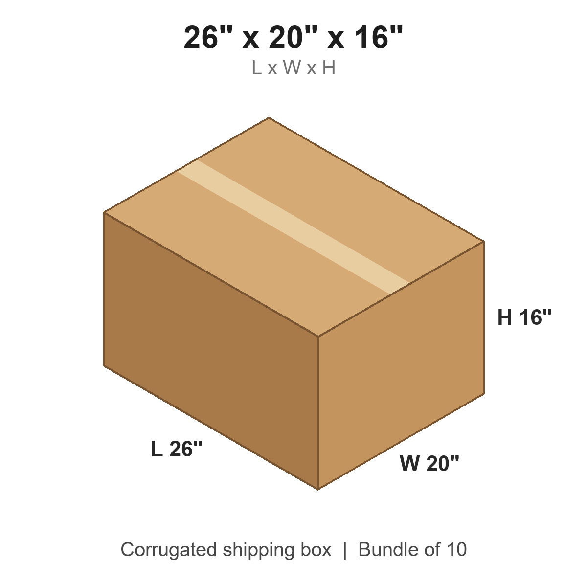 26x20x16 Corrugated Shipping Boxes (26 x 20 x 16 in), Bundle of 10