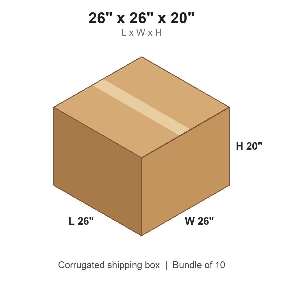 26x26x20 Corrugated Shipping Boxes (26 x 26 x 20 in), Bundle of 10
