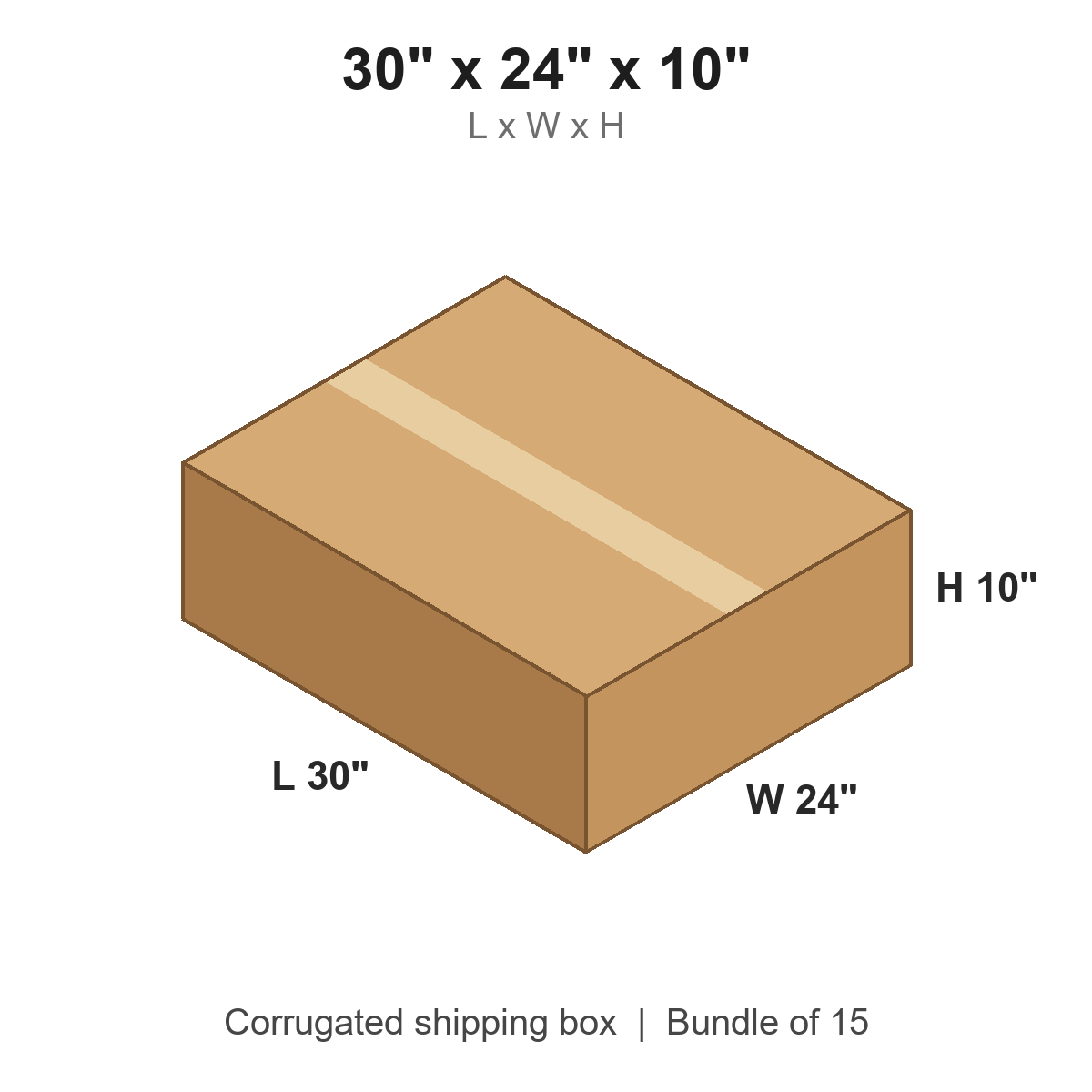 30x24x10 Corrugated Shipping Boxes (30 x 24 x 10 in), Bundle of 15
