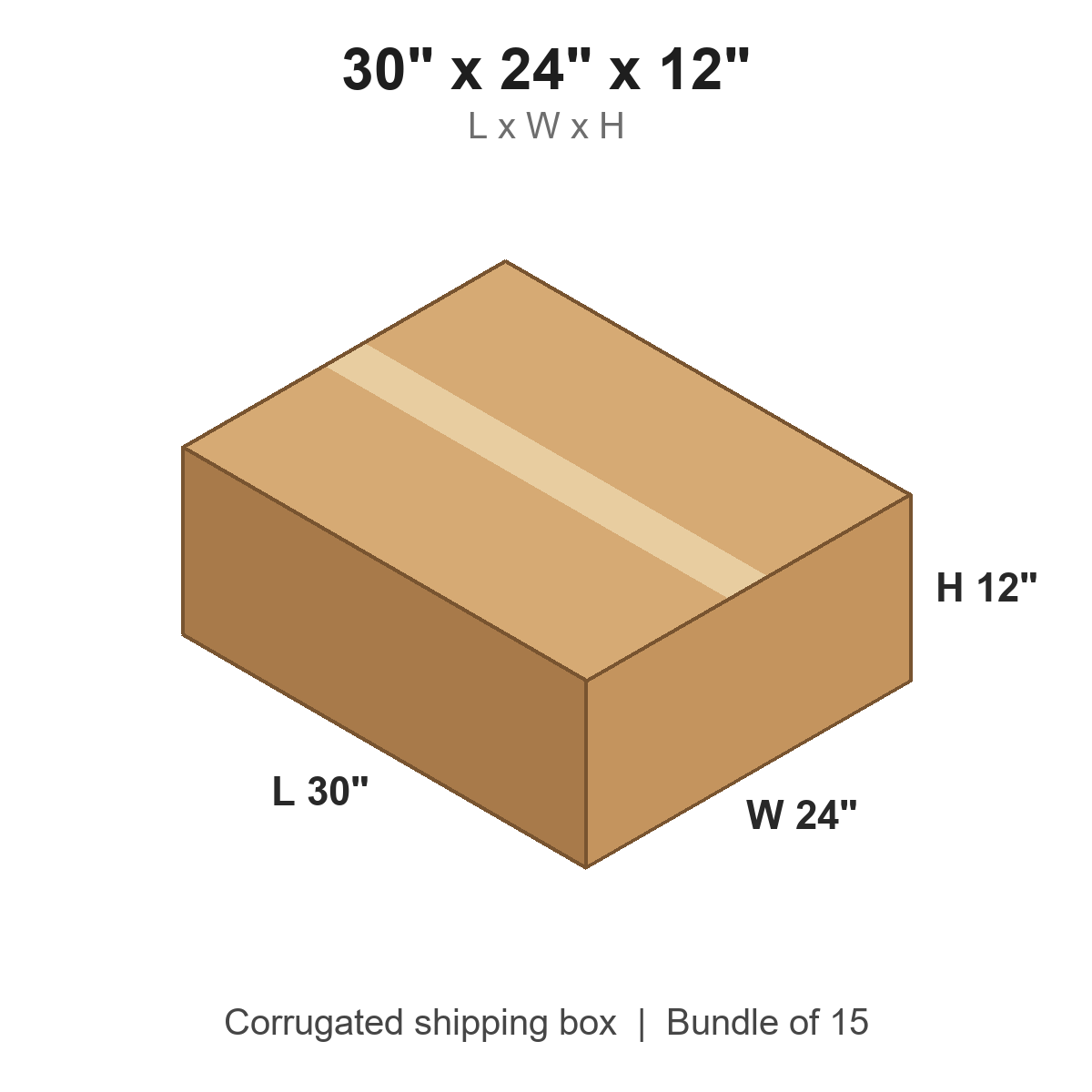 30x24x12 Corrugated Shipping Boxes (30 x 24 x 12 in), Bundle of 15