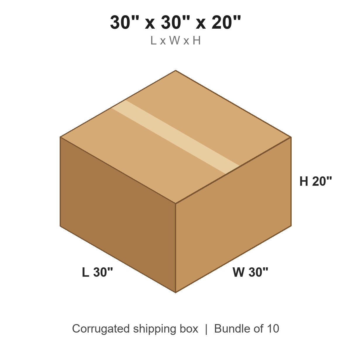 30x30x20 Corrugated Shipping Boxes (30 x 30 x 20 in), Bundle of 10