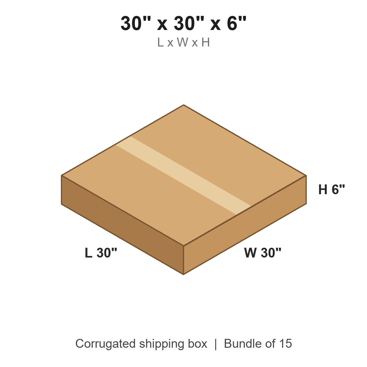 30x30x6 Flat Corrugated Shipping Boxes (30 x 30 x 6 in), Bundle of 15