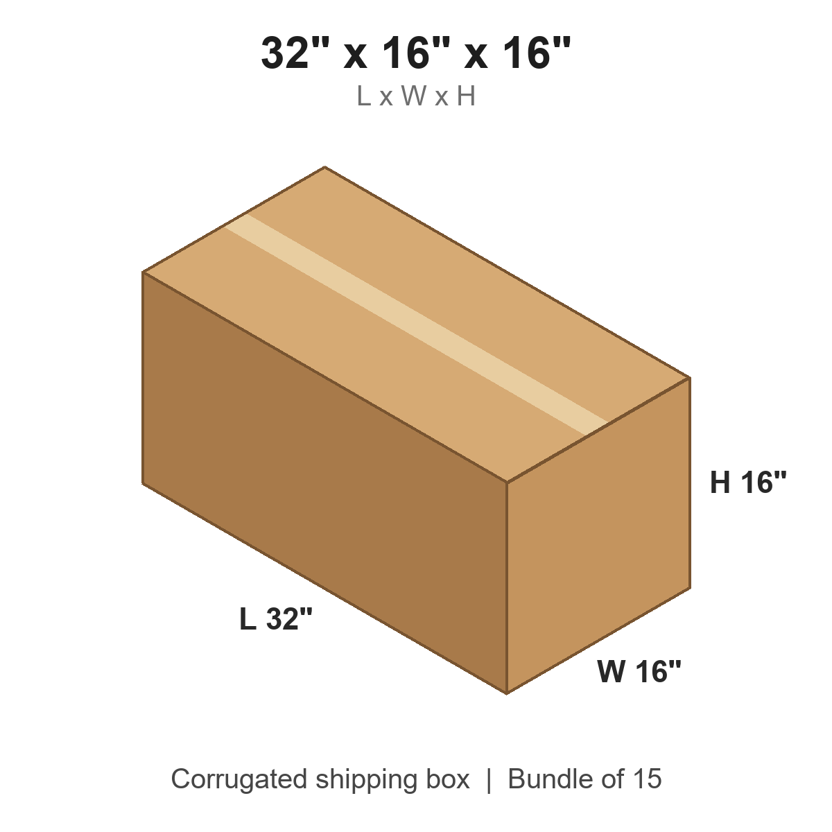 32x16x16 Long Corrugated Shipping Boxes (32 x 16 x 16 in), Bundle of 15