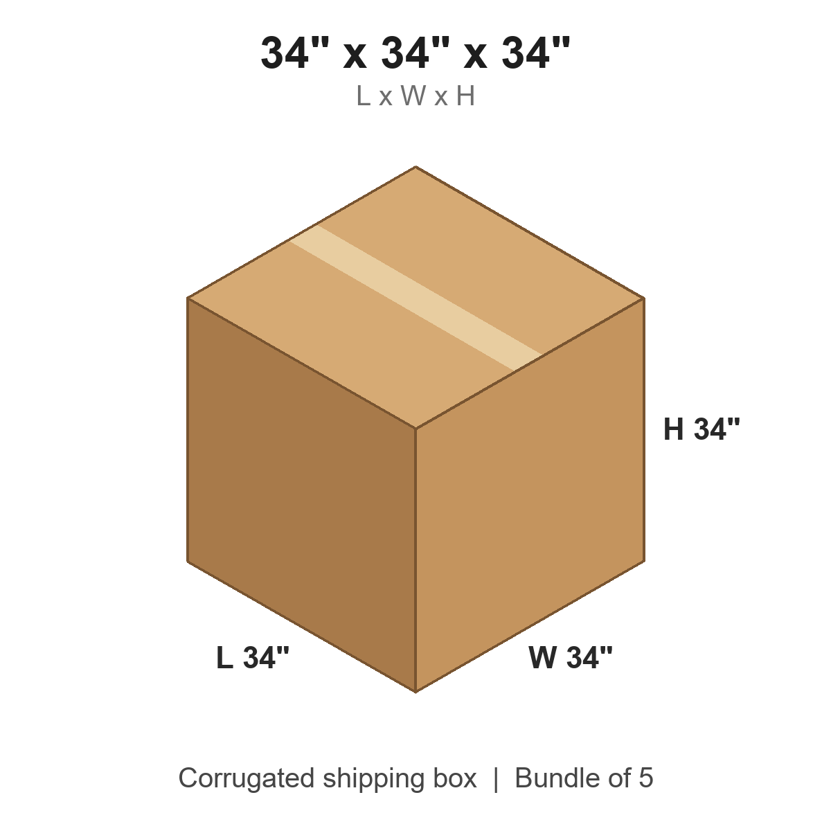 34x34x34 Cube Shipping Boxes (34 x 34 x 34 in), Bundle of 5