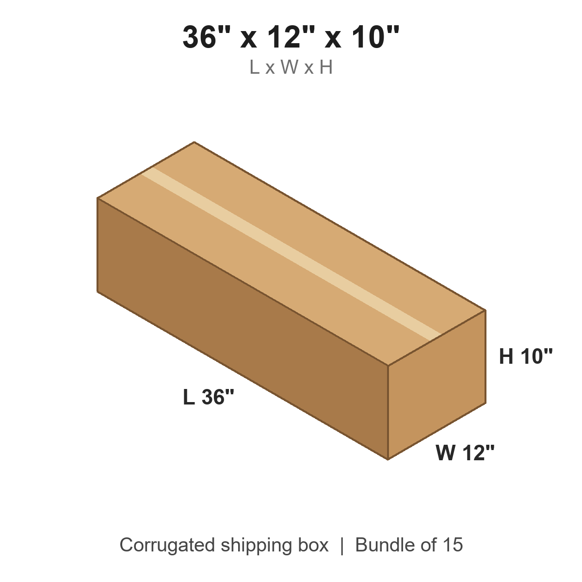 36x12x10 Long Corrugated Shipping Boxes (36 x 12 x 10 in), Bundle of 15