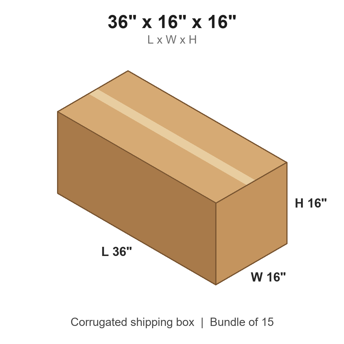 36x16x16 Corrugated Shipping Boxes (36 x 16 x 16 in), Bundle of 15