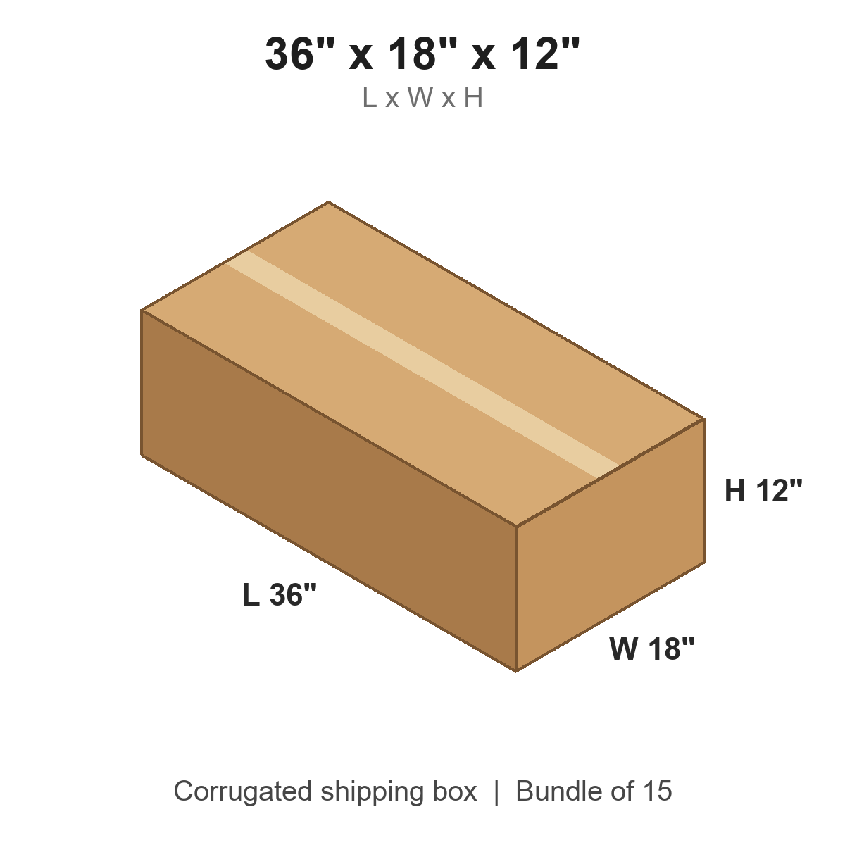 36x18x12 Corrugated Shipping Boxes (36 x 18 x 12 in), Bundle of 15