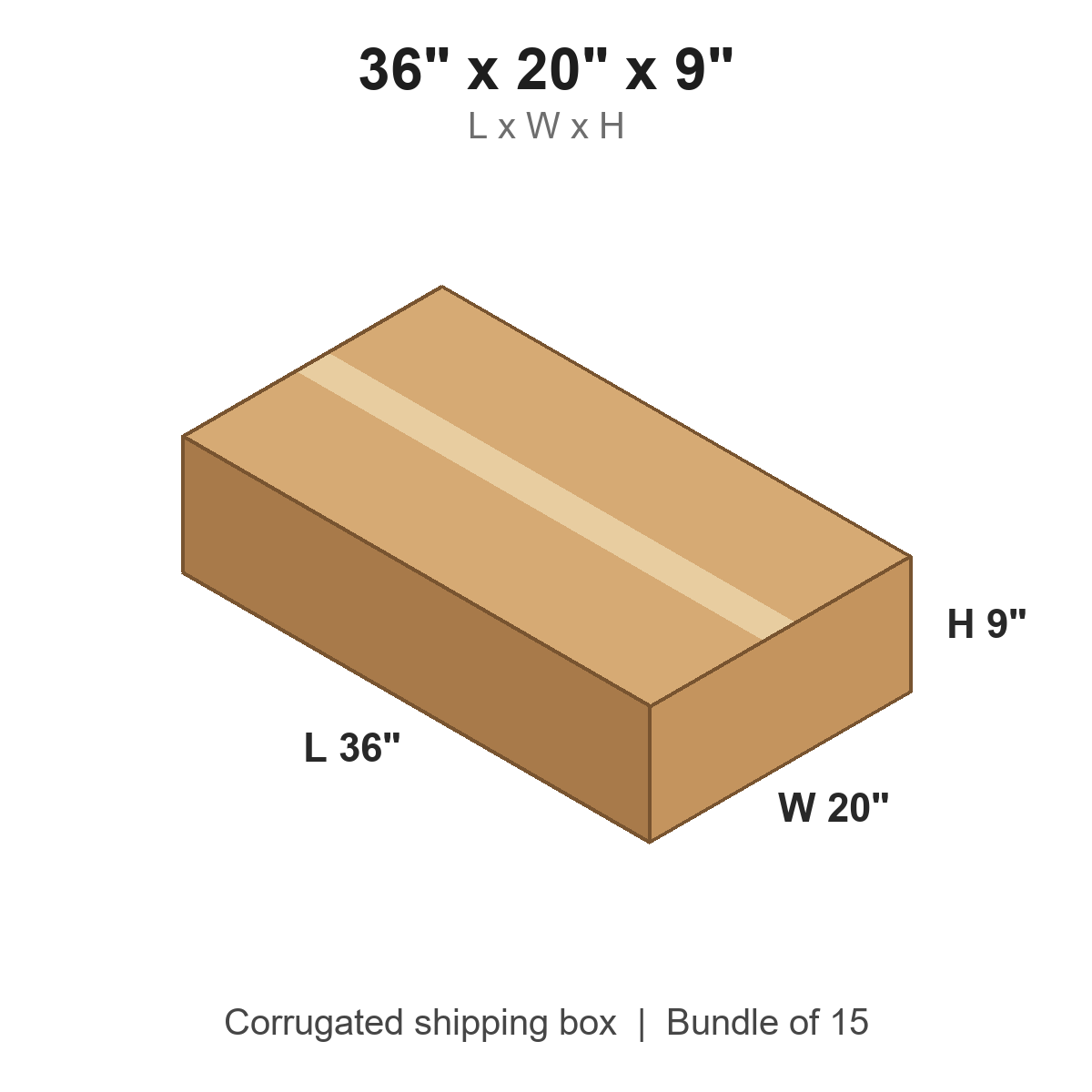 36x20x9 Corrugated Shipping Boxes (36 x 20 x 9 in), Bundle of 15