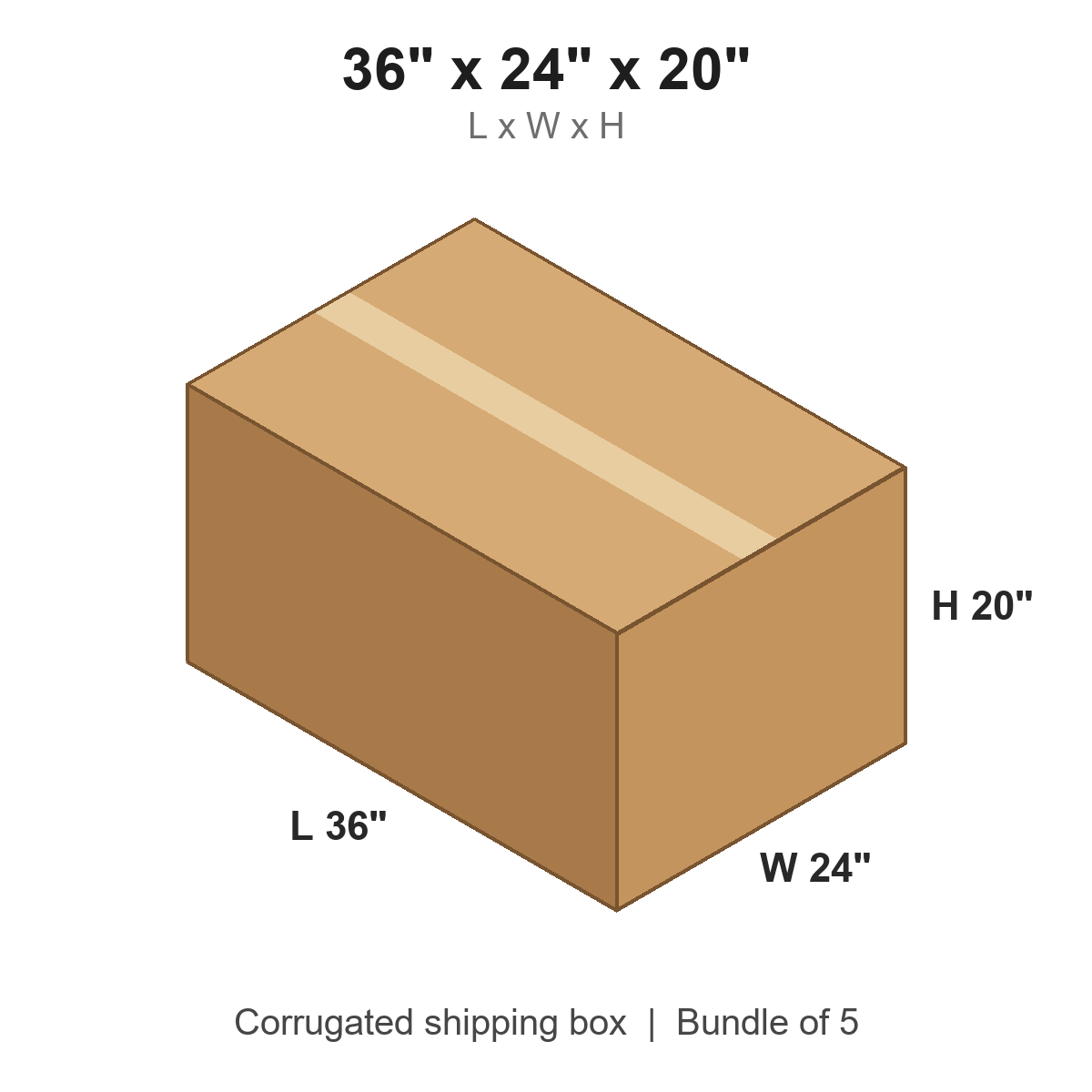 36x24x20 Corrugated Shipping Boxes (36 x 24 x 20 in), Bundle of 5