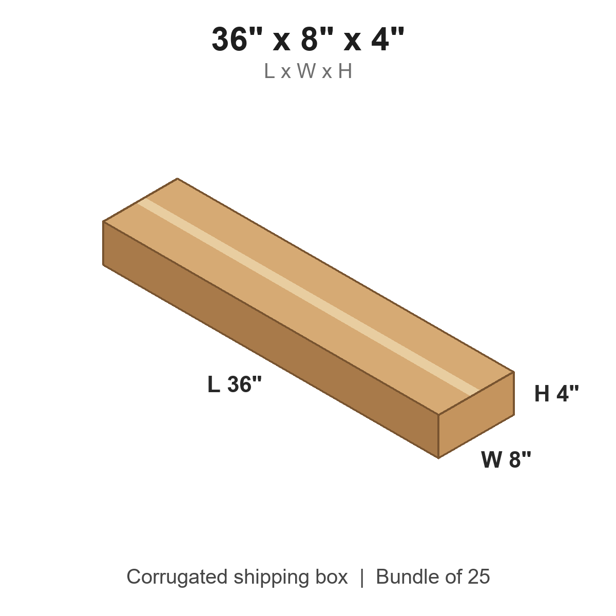 36x8x4 Long Corrugated Shipping Boxes (36 x 8 x 4 in), Bundle of 25