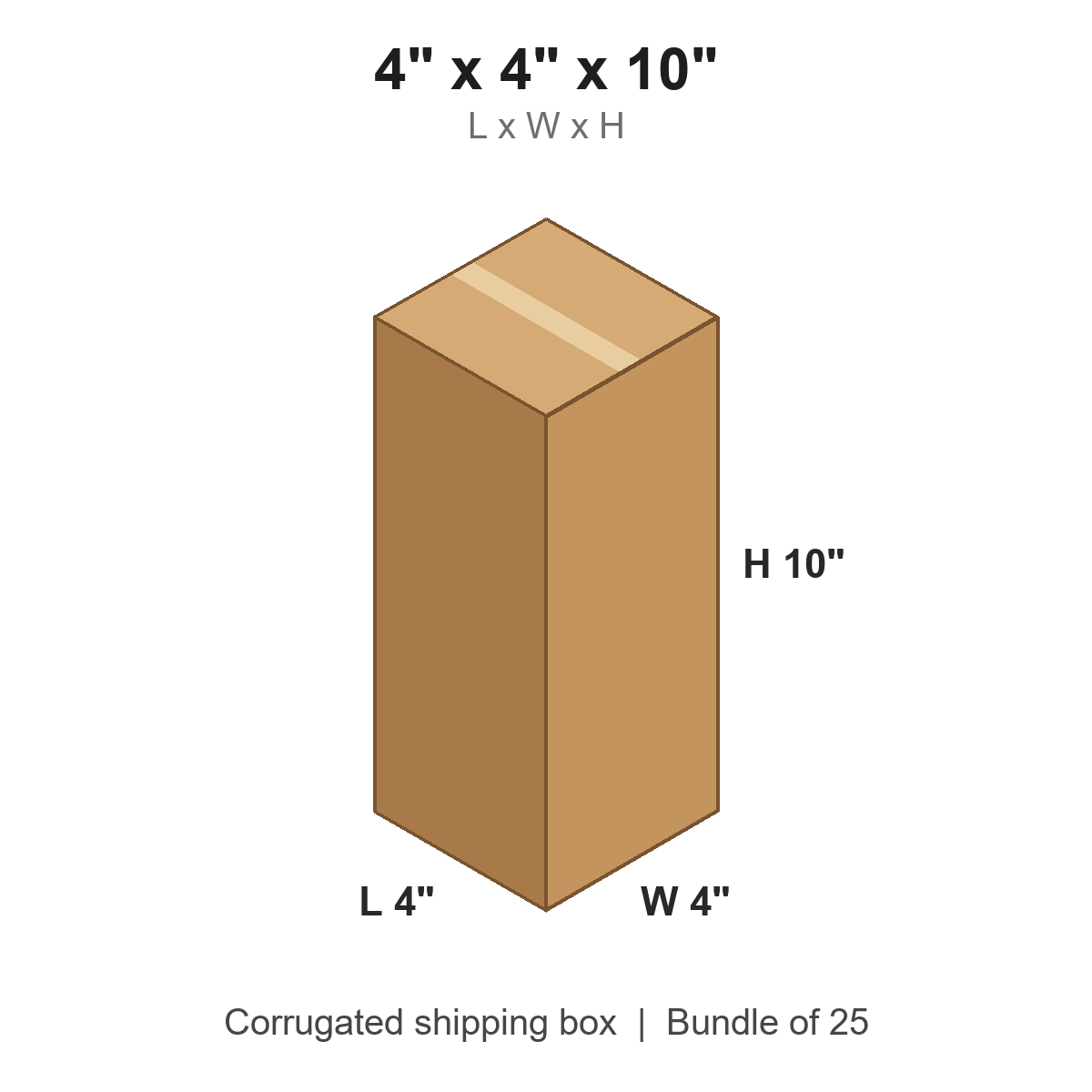 4x4x10 Tall Corrugated Shipping Boxes (4 x 4 x 10 in), Bundle of 25