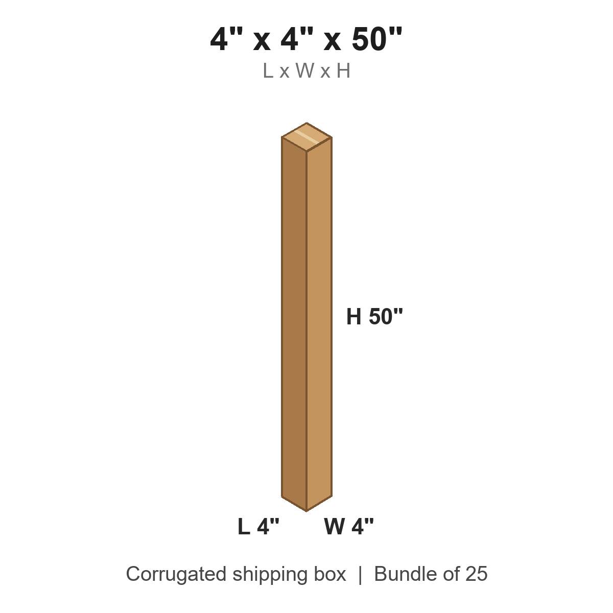 4x4x50 Tall Corrugated Shipping Boxes (4 x 4 x 50 in), Bundle of 25