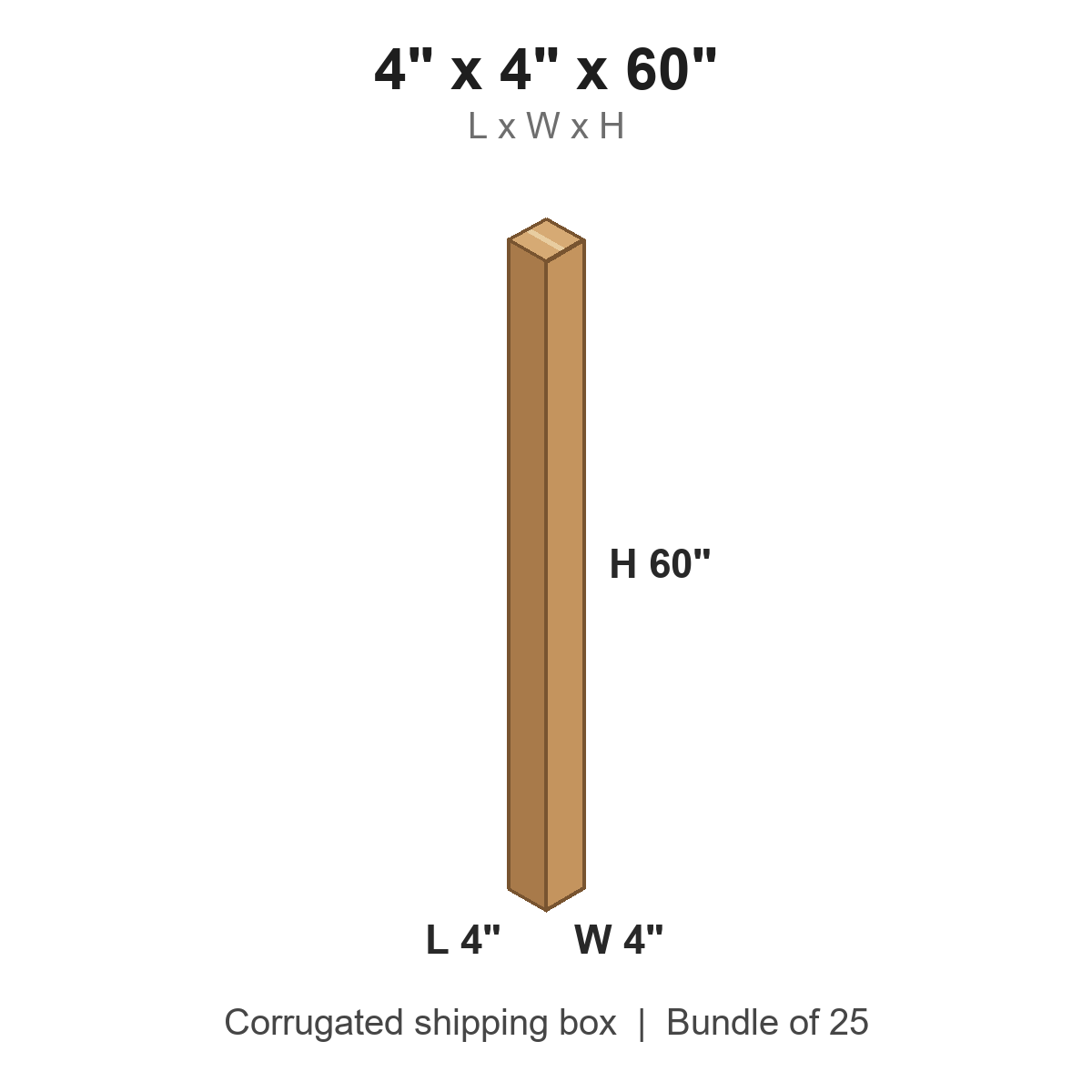 4x4x60 Tall Corrugated Shipping Boxes (4 x 4 x 60 in), Bundle of 25