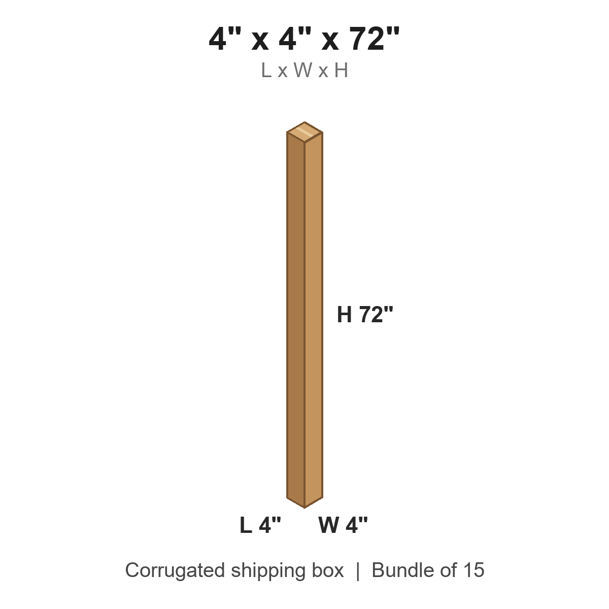 4x4x72 Tall Corrugated Shipping Boxes (4 x 4 x 72 in), Bundle of 15