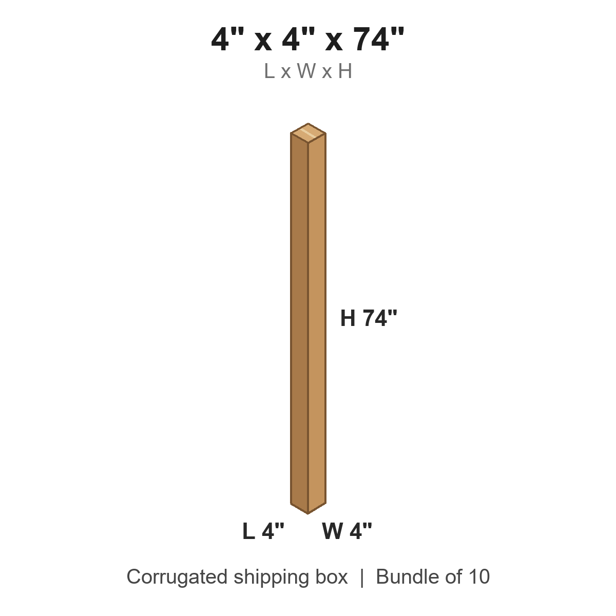 4x4x74 Tall Corrugated Shipping Boxes (4 x 4 x 74 in), Bundle of 10