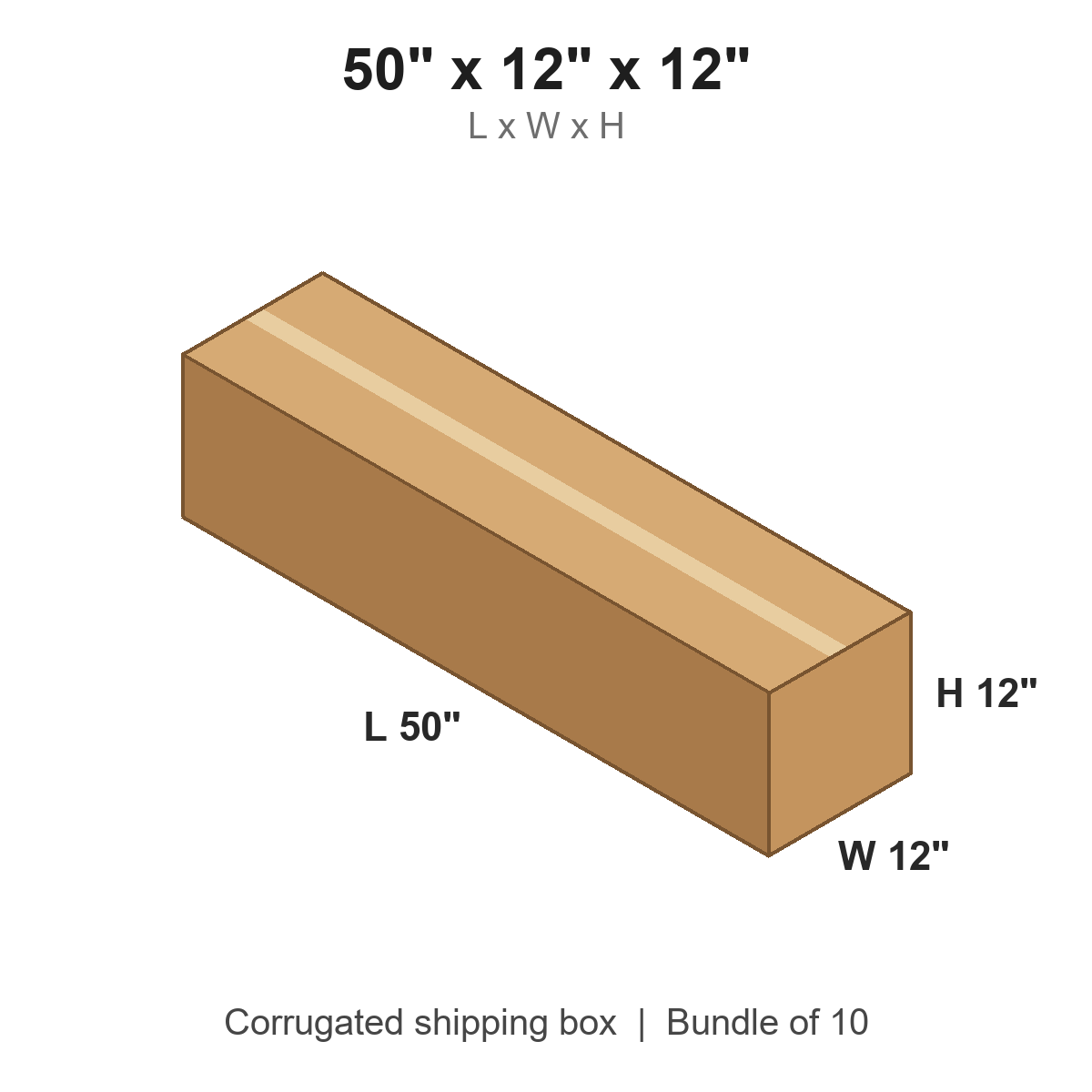 50x12x12 Long Corrugated Shipping Boxes (50 x 12 x 12 in), Bundle of 10
