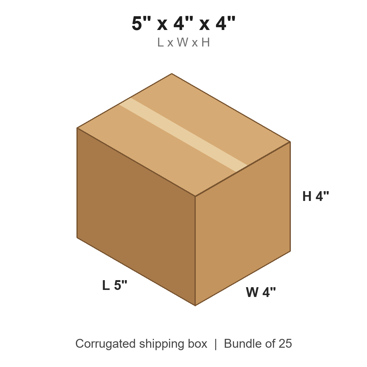 5x4x4 Corrugated Shipping Boxes (5 x 4 x 4 in), Bundle of 25