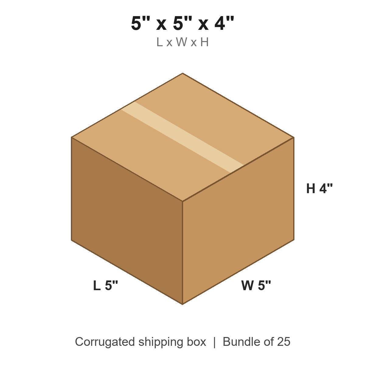 5x5x4 Corrugated Shipping Boxes (5 x 5 x 4 in), Bundle of 25