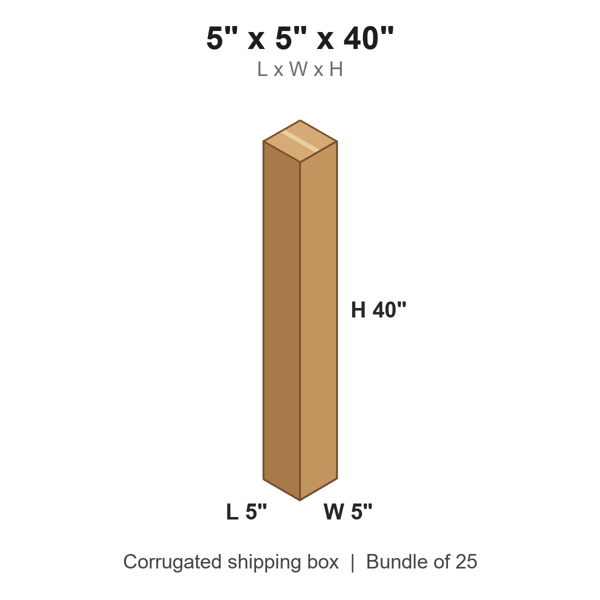 5x5x40 Tall Corrugated Shipping Boxes (5 x 5 x 40 in), Bundle of 25