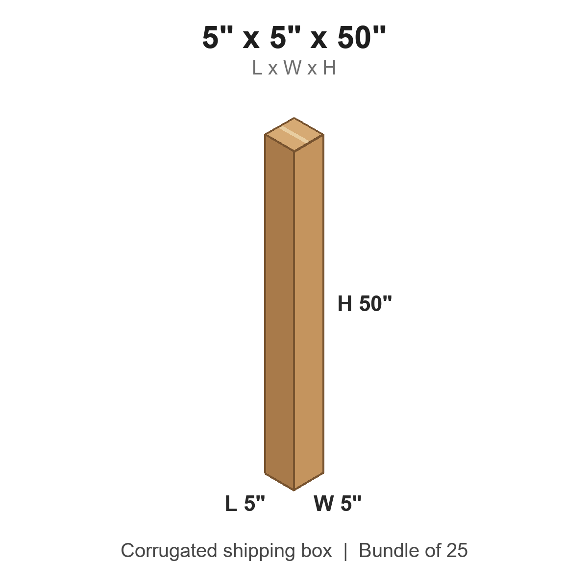5x5x50 Tall Corrugated Shipping Boxes (5 x 5 x 50 in), Bundle of 25