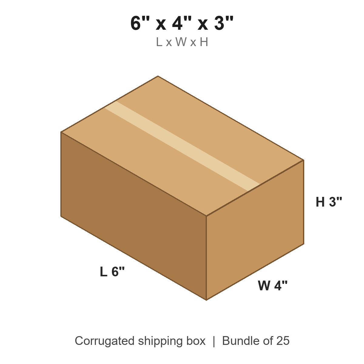 6x4x3 Corrugated Shipping Boxes (6 x 4 x 3 in), Bundle of 25