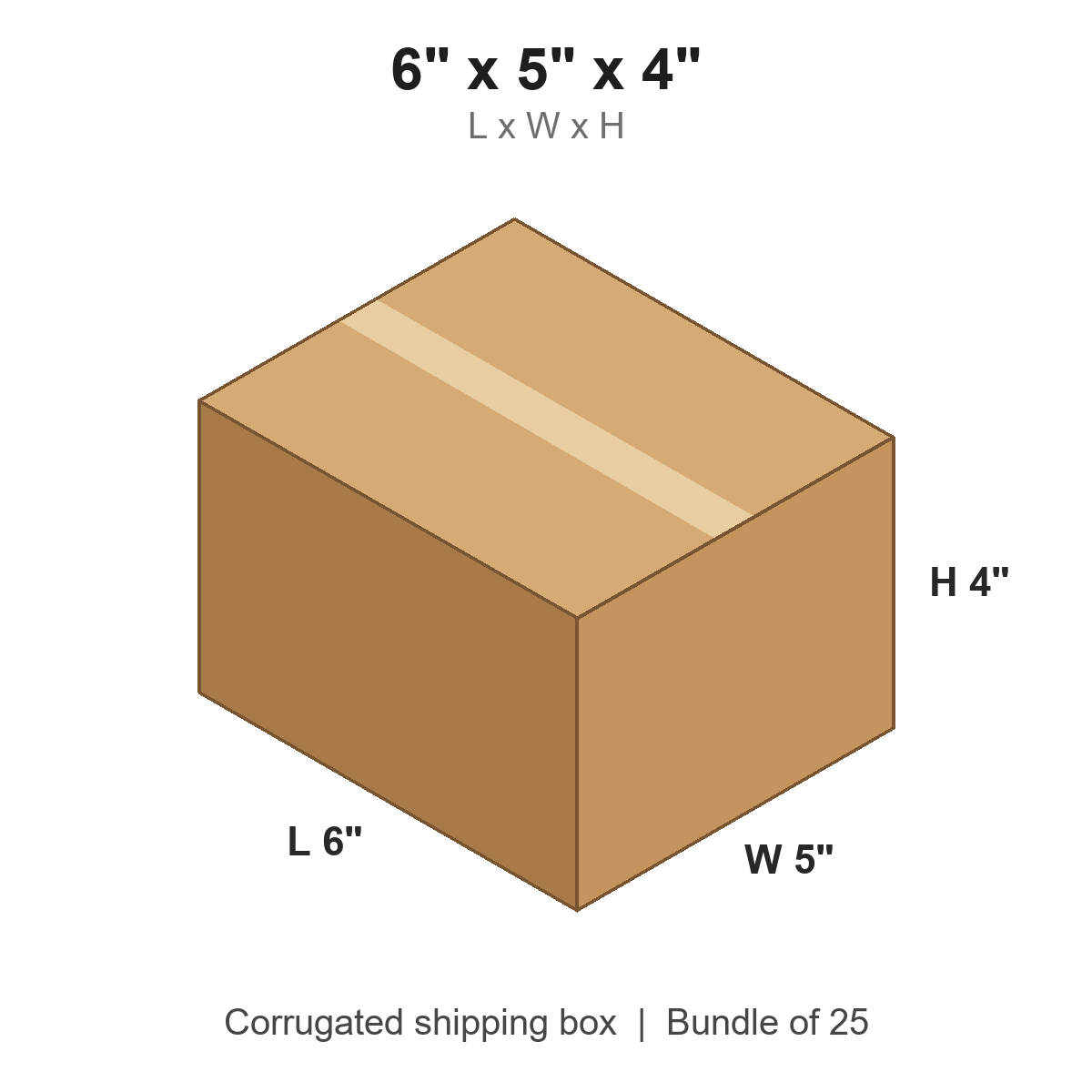 6x5x4 Corrugated Shipping Boxes (6 x 5 x 4 in), Bundle of 25