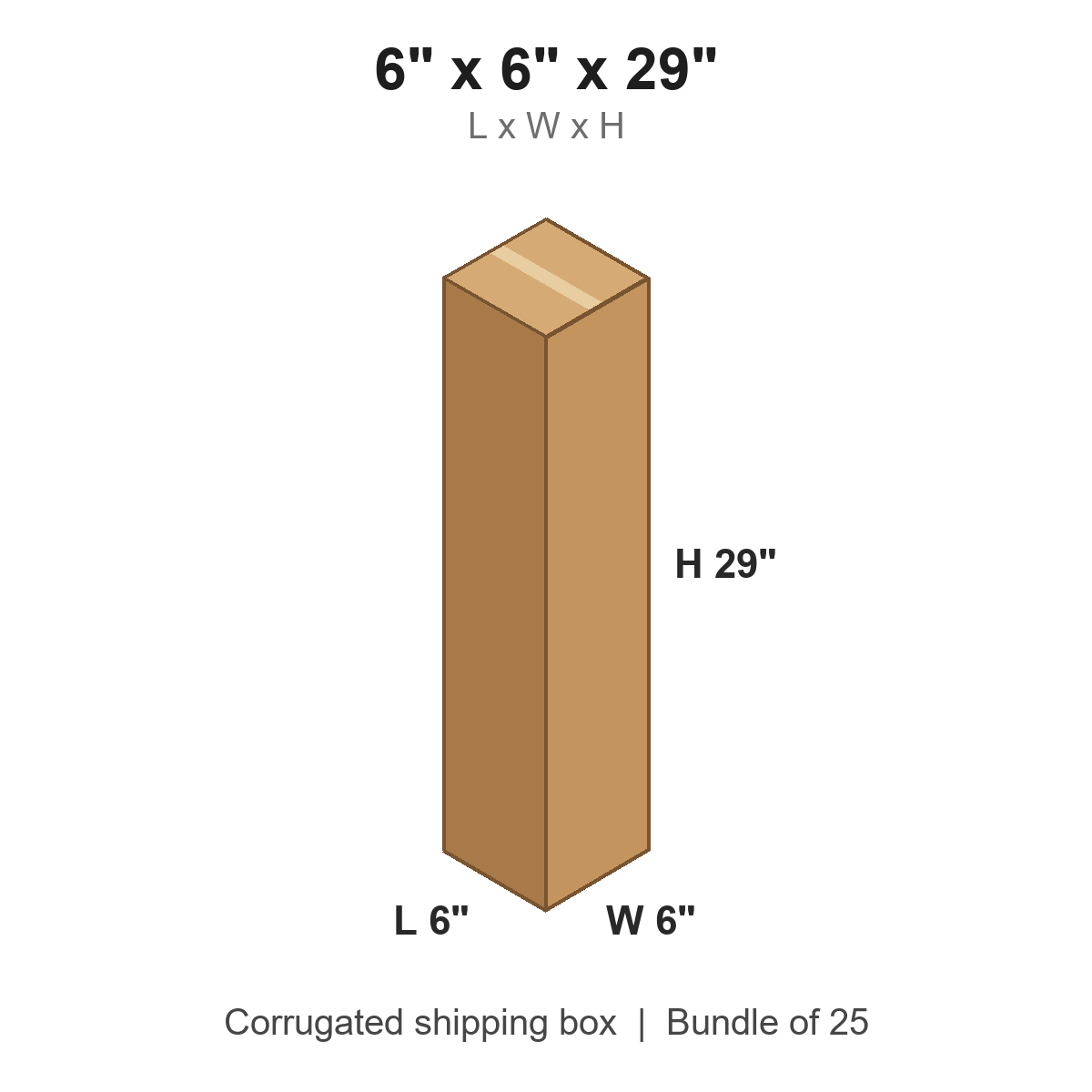 6x6x29 Tall Corrugated Shipping Boxes (6 x 6 x 29 in), Bundle of 25