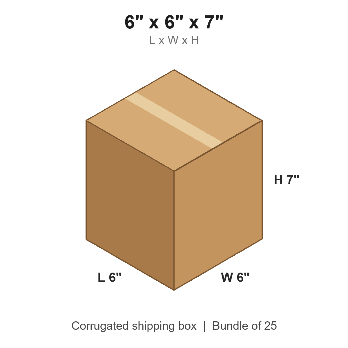 6x6x7 Corrugated Shipping Boxes (6 x 6 x 7 in), Bundle of 25