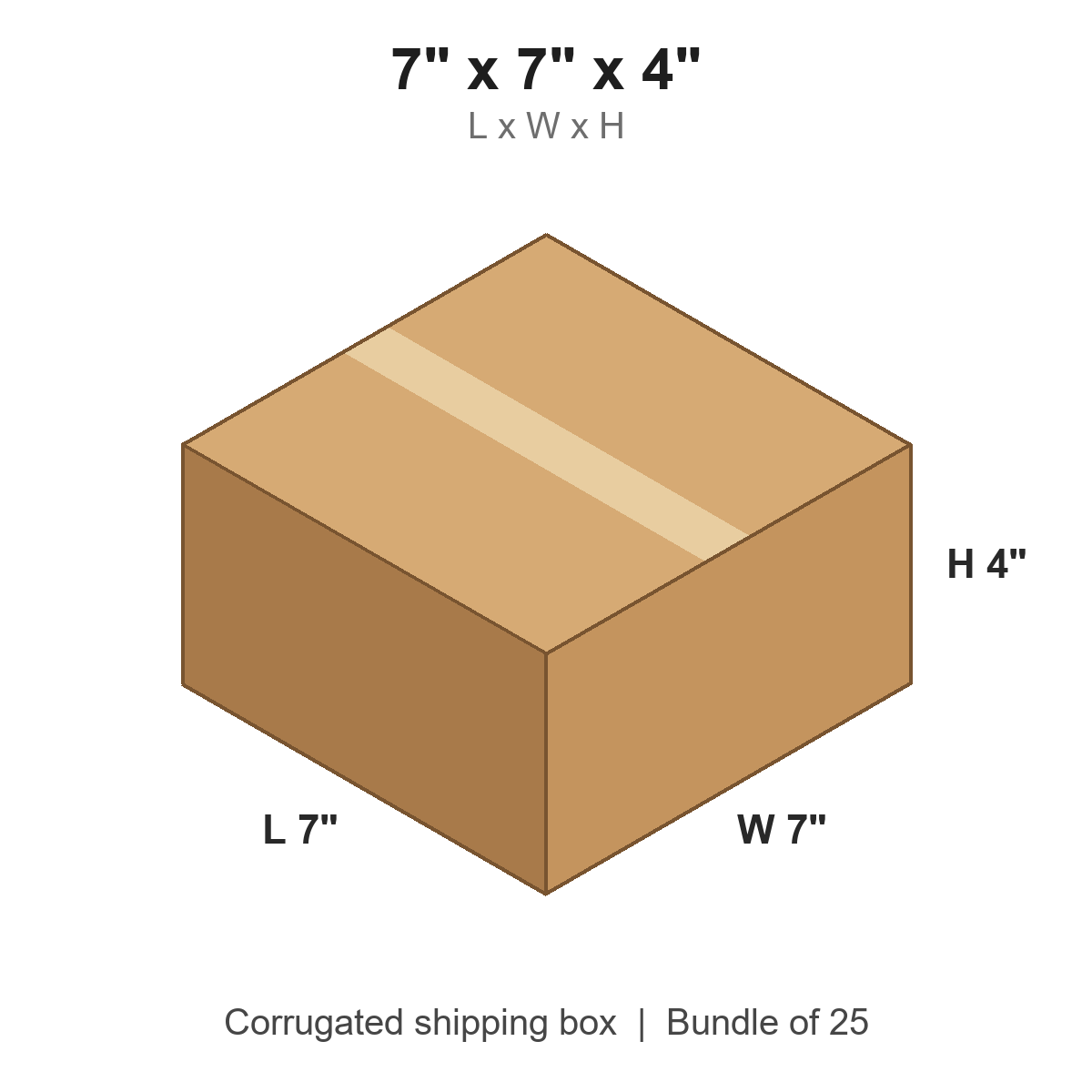 7x7x4 Corrugated Shipping Boxes (7 x 7 x 4 in), Bundle of 25
