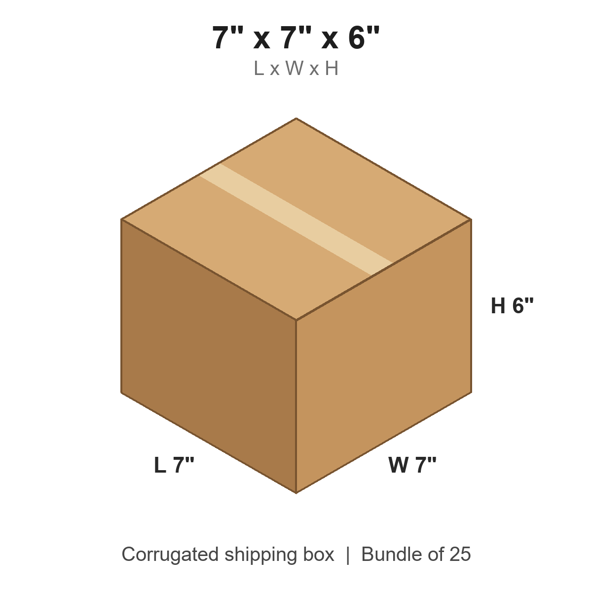 7x7x6 Corrugated Shipping Boxes (7 x 7 x 6 in), Bundle of 25