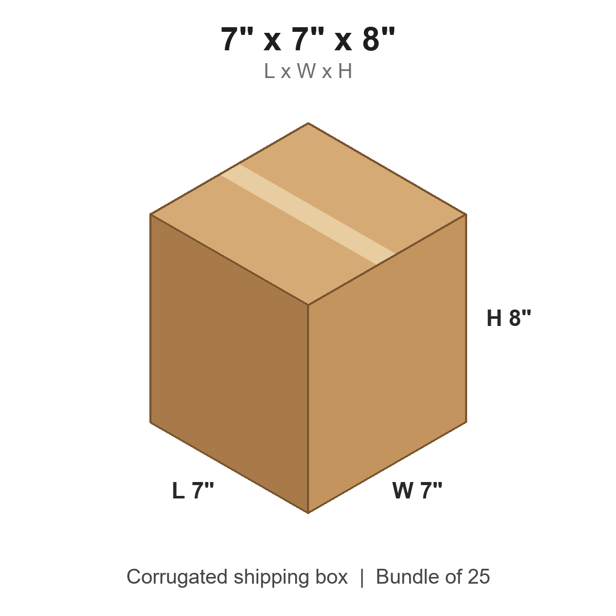 7x7x8 Corrugated Shipping Boxes (7 x 7 x 8 in), Bundle of 25