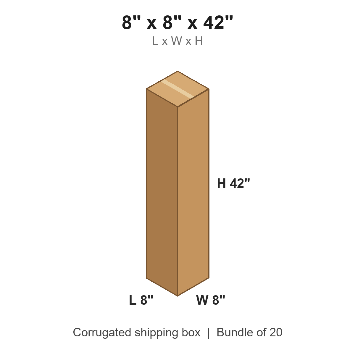 8x8x42 Tall Corrugated Shipping Boxes (8 x 8 x 42 in), Bundle of 20