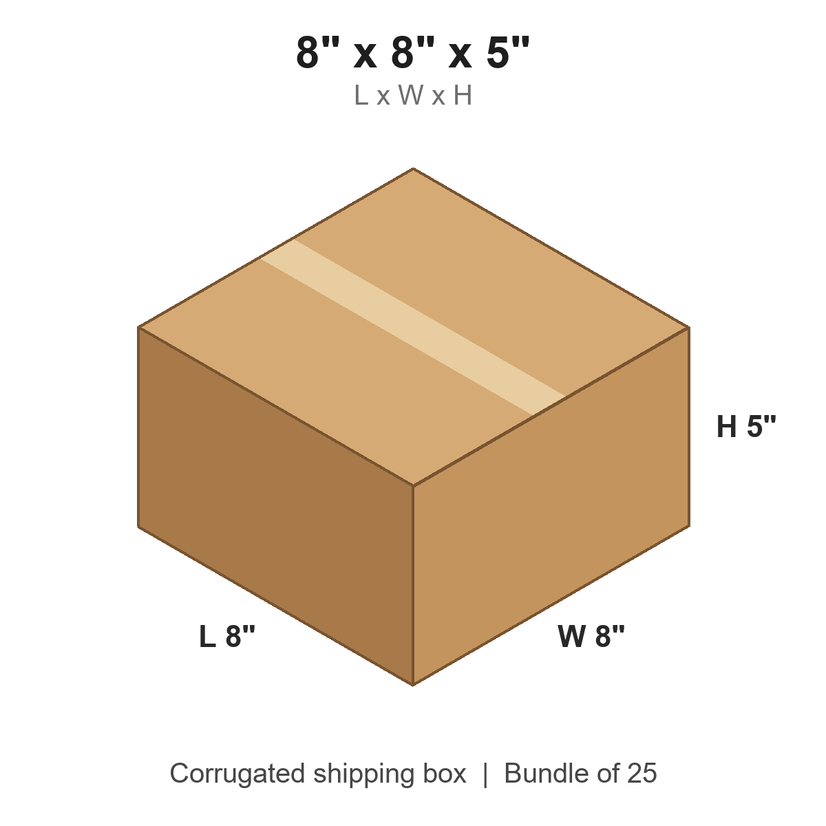 8x8x5 Corrugated Shipping Boxes (8 x 8 x 5 in), Bundle of 25