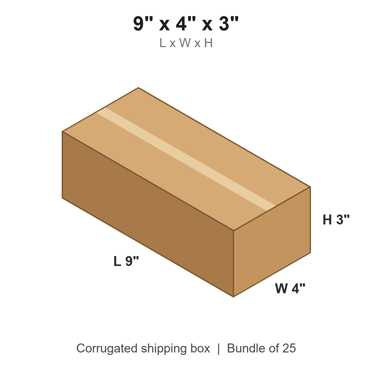 9x4x3 Long Corrugated Shipping Boxes (9 x 4 x 3 in), Bundle of 25